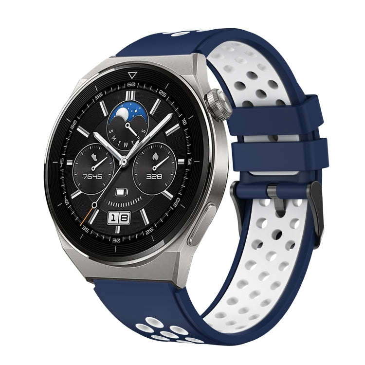 For Huawei Watch GT3 Pro 46mm Two Color Round Hole Silicone Watch Band(Midnight Blue White)