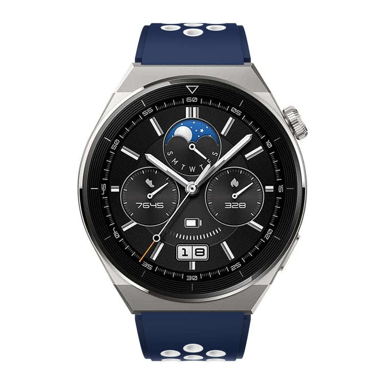 For Huawei Watch GT3 Pro 46mm Two Color Round Hole Silicone Watch Band(Midnight Blue White)