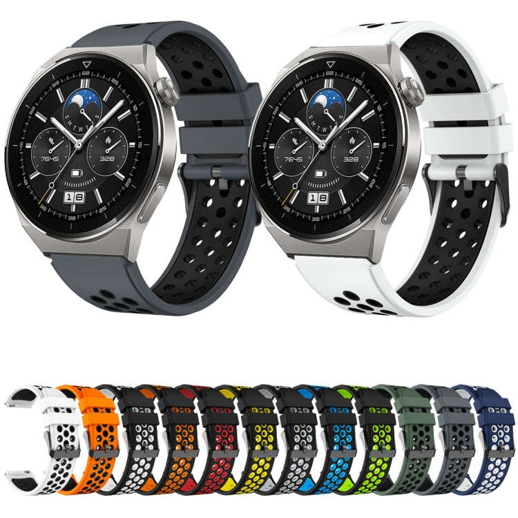 For Huawei Watch GT3 Pro 46mm Two Color Round Hole Silicone Watch Band(Midnight Blue White)