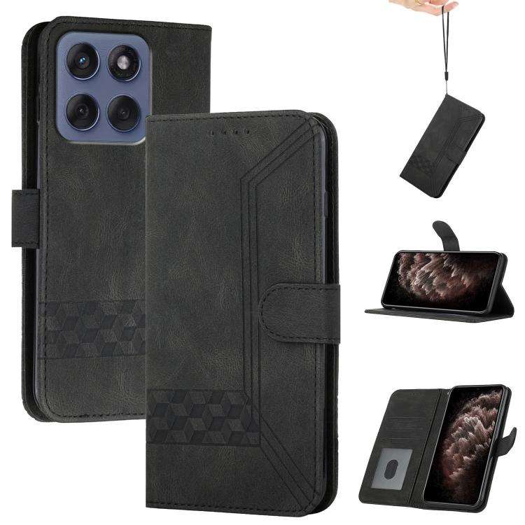 For Motorola Edge 60 Fusion / Edge 5G 2025 Cubic Skin Feel Flip Leather Phone Case(Black)