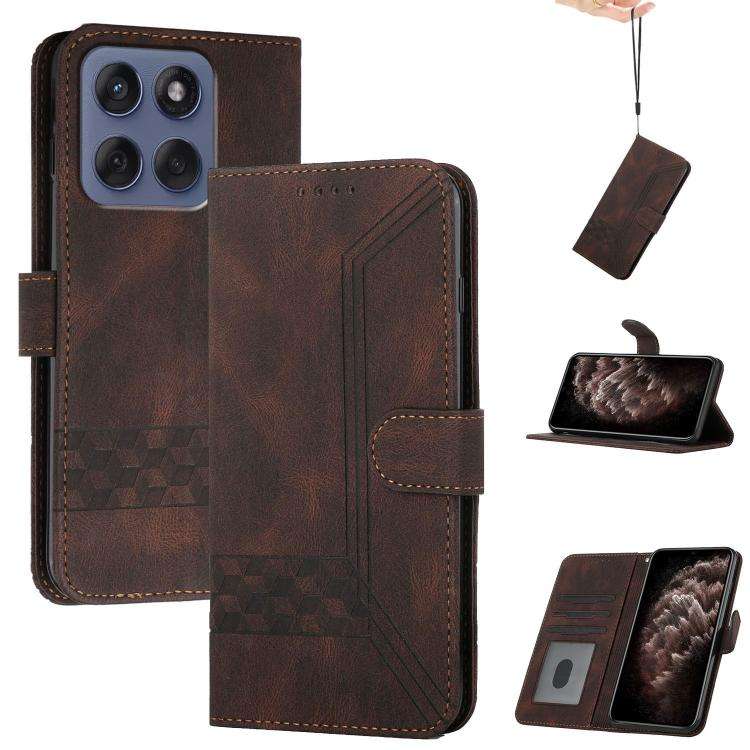 For Motorola Edge 60 Fusion / Edge 5G 2025 Cubic Skin Feel Flip Leather Phone Case(Brown)