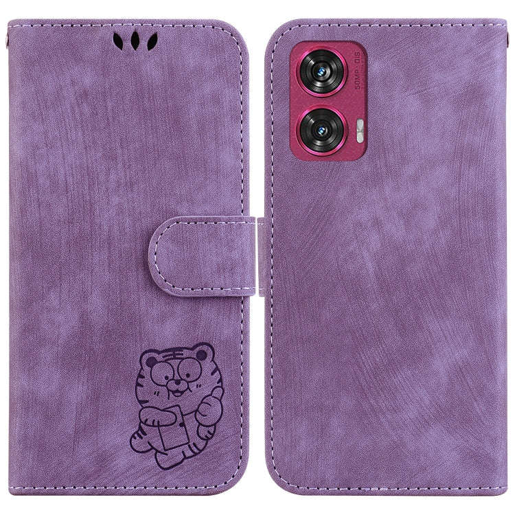 For Motorola Edge 50 Fusion Little Tiger Embossed Leather Phone Case(Purple)