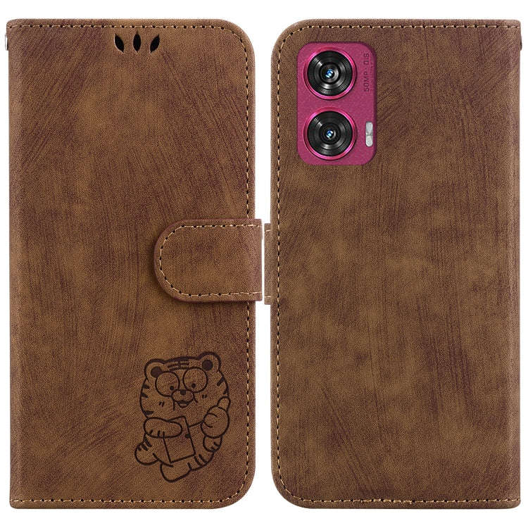 For Motorola Edge 50 Fusion Little Tiger Embossed Leather Phone Case(Brown)
