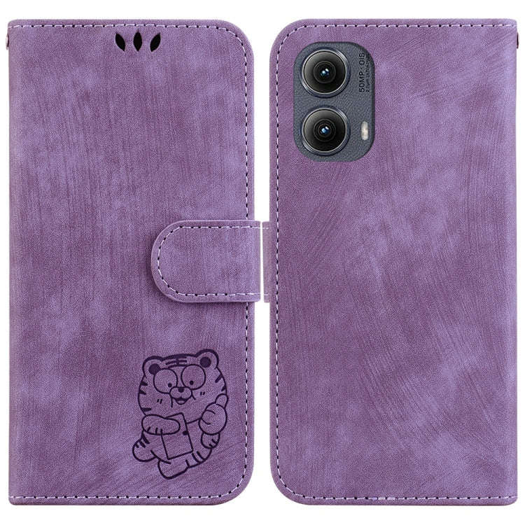 For Motorola Edge 2024 Little Tiger Embossed Leather Phone Case(Purple)