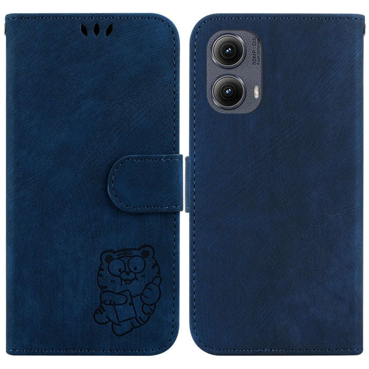For Motorola Edge 2024 Little Tiger Embossed Leather Phone Case(Dark Blue)