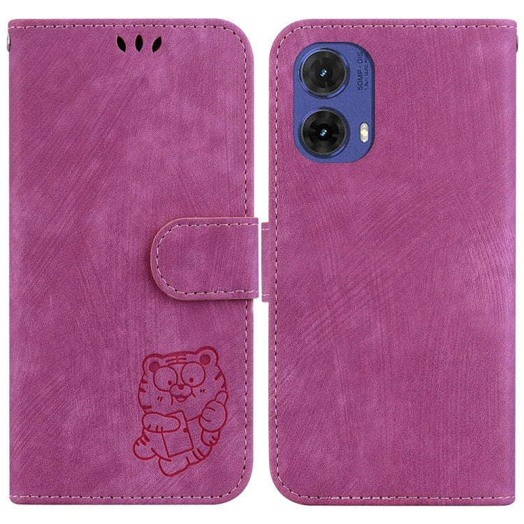 For Motorola Moto G85 Little Tiger Embossed Leather Phone Case(Rose Red)