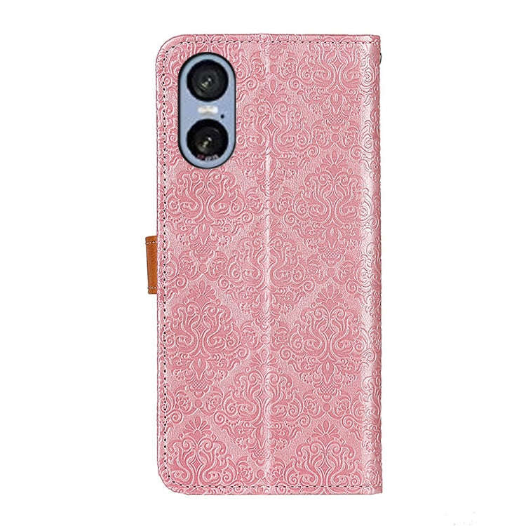 For Sony Xperia 5 VI European Floral Embossed Leather Phone Case(Pink)