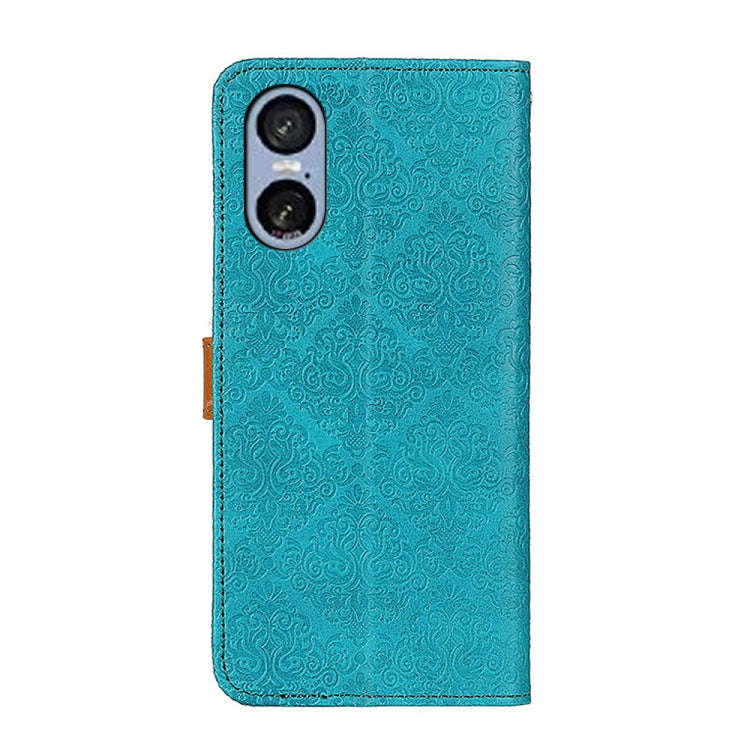 For Sony Xperia 5 VI European Floral Embossed Leather Phone Case(Blue)
