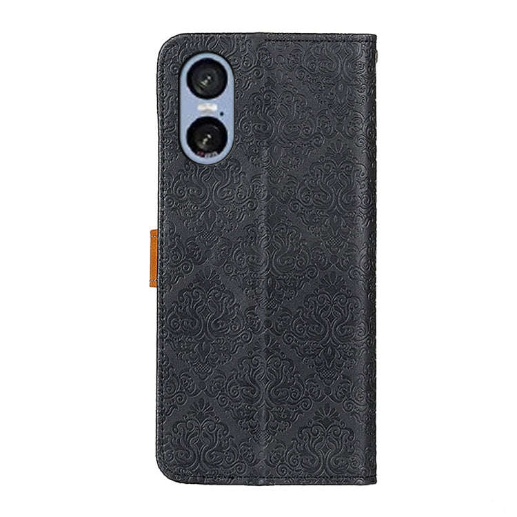 For Sony Xperia 5 VI European Floral Embossed Leather Phone Case(Black)