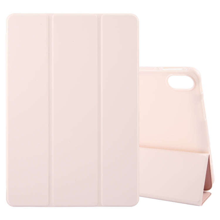 For Huawei MatePad 2023 / Air 11.5 Solid Color 3-folding Leather Tablet Case(Light Pink)