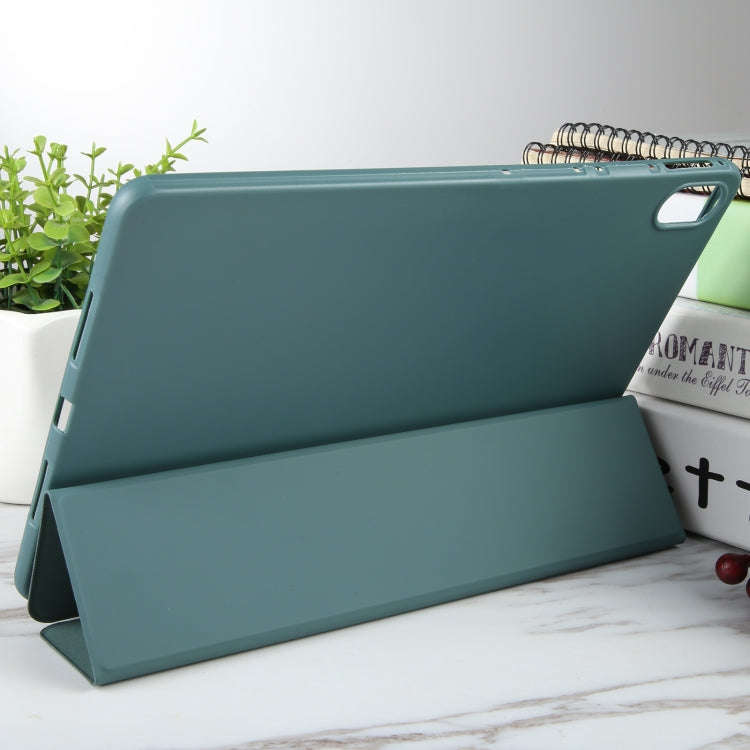 For Huawei MatePad 2023 / Air 11.5 Solid Color 3-folding Leather Tablet Case(Dark Green)