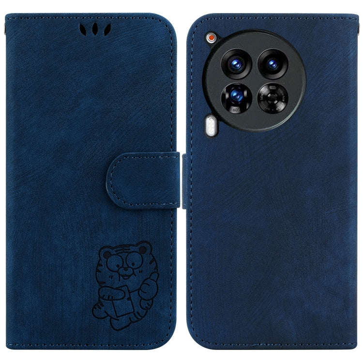 For Tecno Camon 30 Premier 5G Little Tiger Embossed Leather Phone Case(Dark Blue)