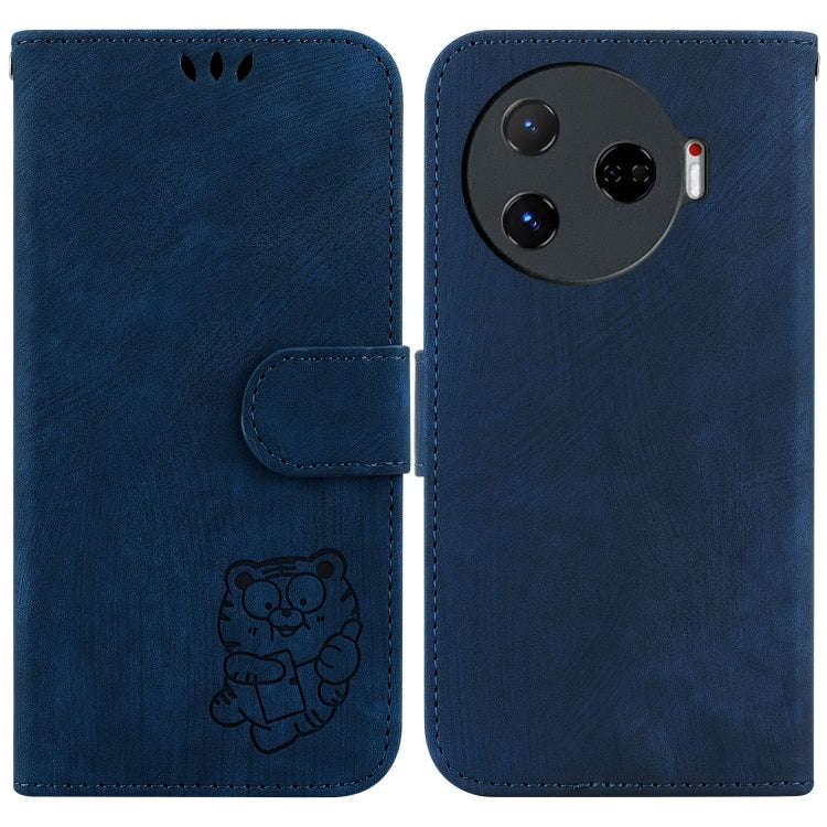 For Tecno Camon 30 Pro Little Tiger Embossed Leather Phone Case(Dark Blue)
