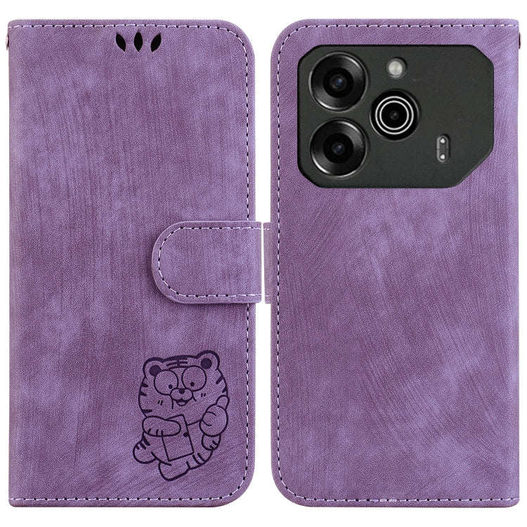 For Tecno Pova 6 / Pova 6 Pro Little Tiger Embossed Leather Phone Case(Purple)