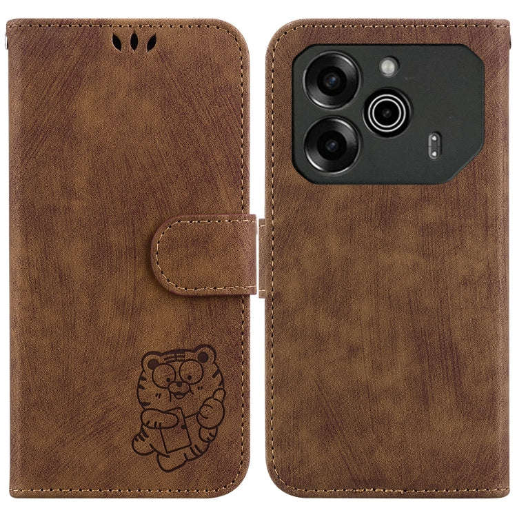 For Tecno Pova 6 / Pova 6 Pro Little Tiger Embossed Leather Phone Case(Brown)