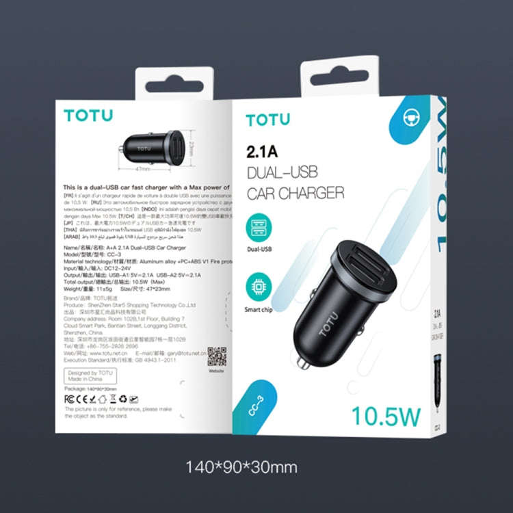 TOTU CC-3 2.1A Dual USB-A Port Car Charger(Grey)