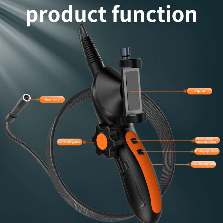 F180 8mm Lens 360 degree Free Spins Automotive Repair Endoscope, Spec:1m Soft Tube