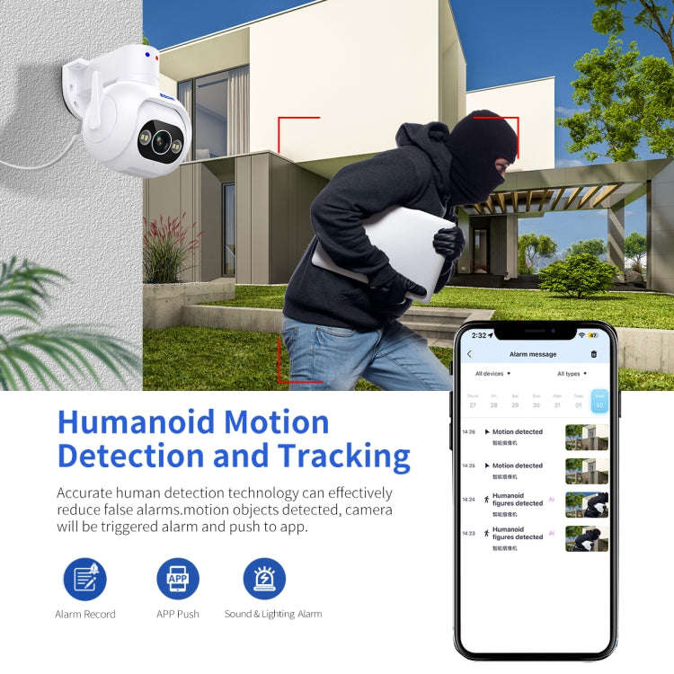 ESCAM PT304 HD 4MP Humanoid Detection Tracking WiFi Connection Sound Alarm Intelligent Night Visi...