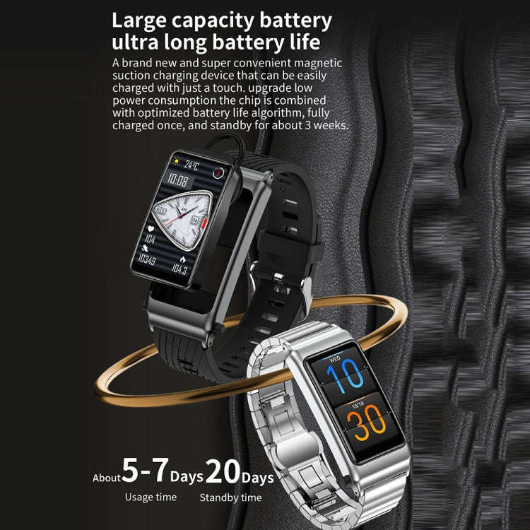 K80 1.57 inch Leather Band IP67 Earphone Detachable Smart Watch Support Bluetooth Call(Black)