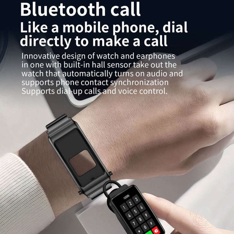 K80 1.57 inch Leather Band IP67 Earphone Detachable Smart Watch Support Bluetooth Call(Black)