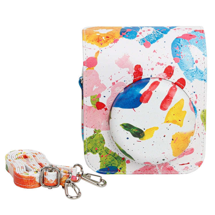 For FUJIFILM instax mini 12 Painted Full Body Leather Case Camera Bag with Strap(Watercolor Palm)