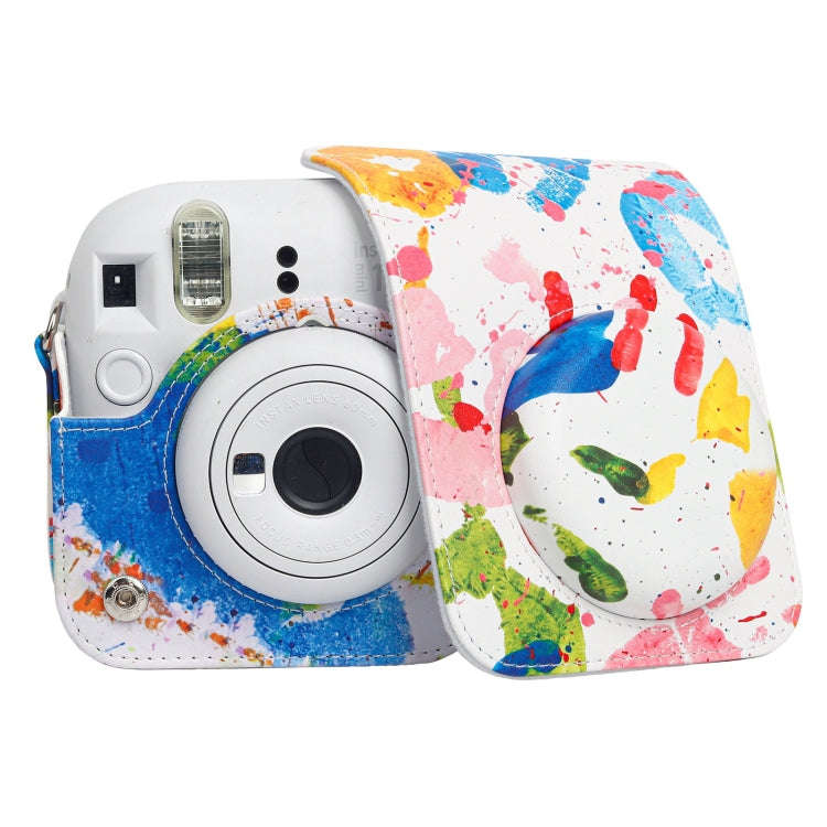 For FUJIFILM instax mini 12 Painted Full Body Leather Case Camera Bag with Strap(Watercolor Palm)