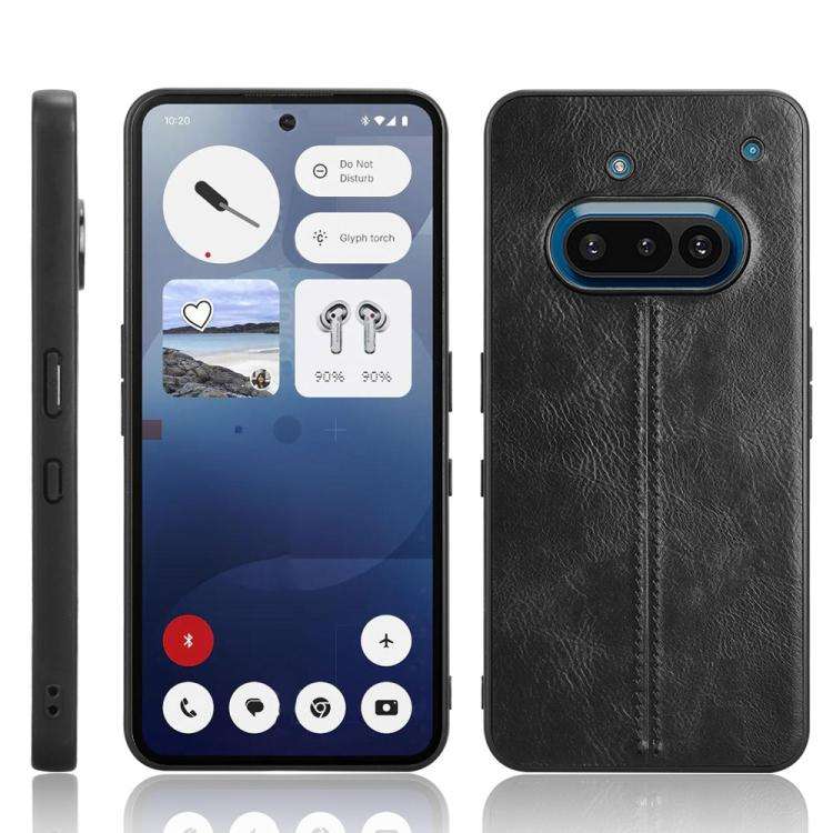 For Nothing Phone 3a Cow Pattern Sewing Back Cover Phone Case(Black)