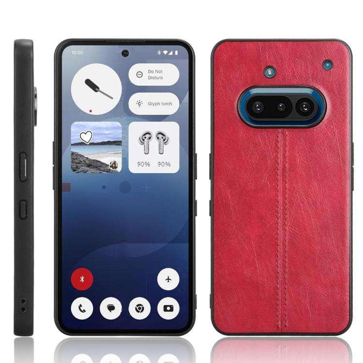 For Nothing Phone 3a Cow Pattern Sewing Back Cover Phone Case(Red)
