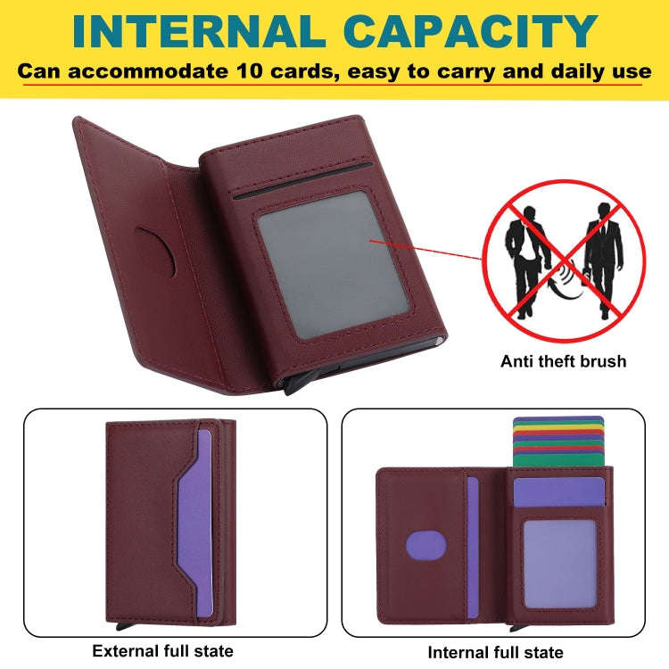 Anti Theft Brush Card Bag, Size:10x6x3cm(Wine Red)