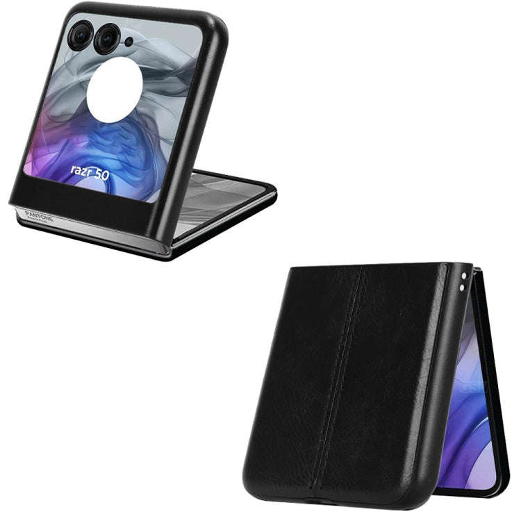 For Motorola Razr 50 Cow Pattern Sewing Back Cover Phone Case(Black)