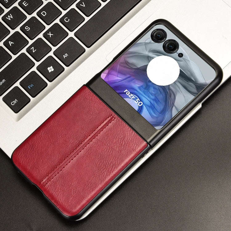 For Motorola Razr 50 Cow Pattern Sewing Back Cover Phone Case(Red)