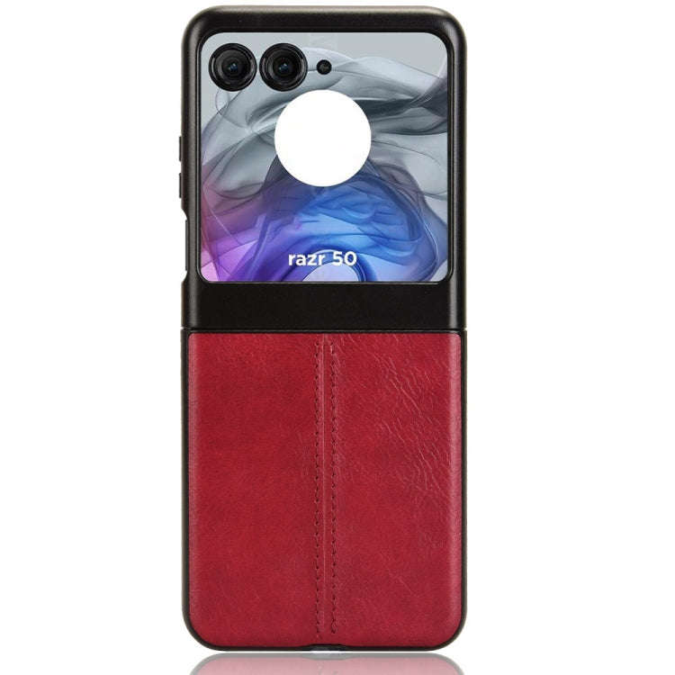 For Motorola Razr 50 Cow Pattern Sewing Back Cover Phone Case(Red)