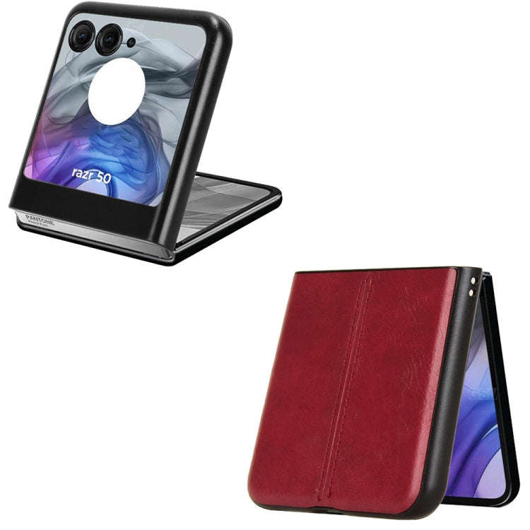 For Motorola Razr 50 Cow Pattern Sewing Back Cover Phone Case(Red)