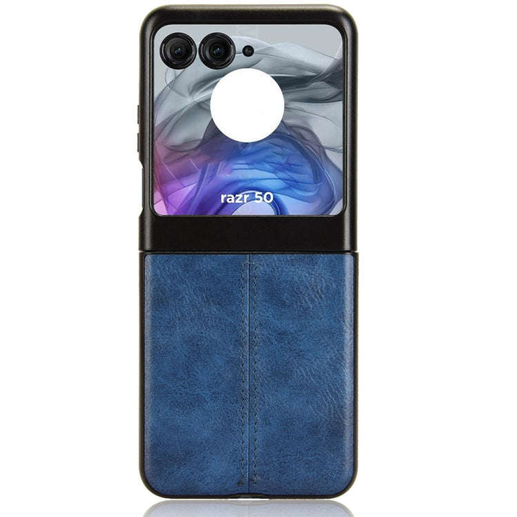 For Motorola Razr 50 Cow Pattern Sewing Back Cover Phone Case(Blue)