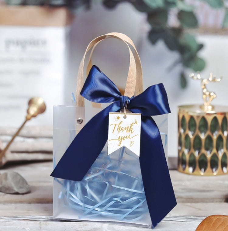 Gift Bag Transparent Packaging Bag, Blue Ribbon+Hanging Tag+Lafite Grass, Size:L