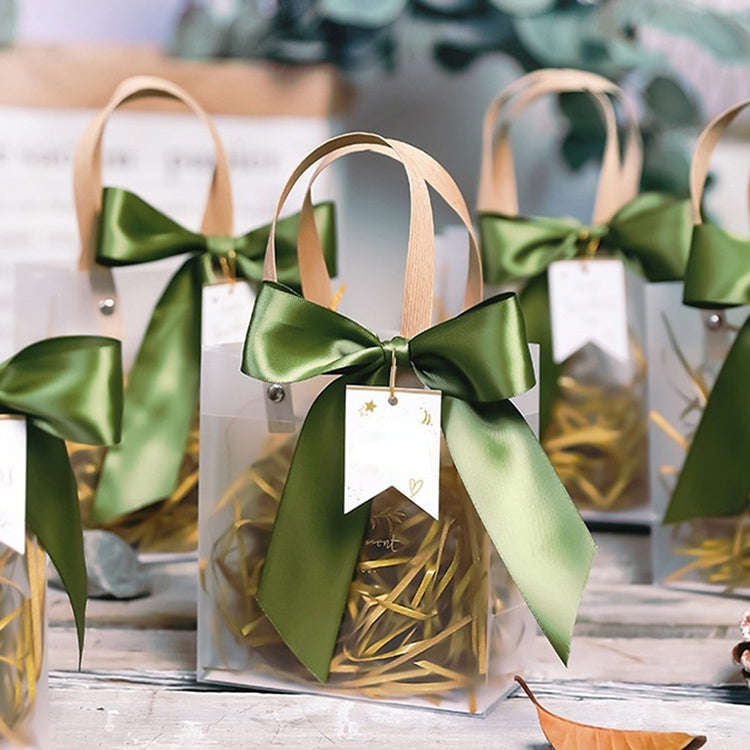 Gift Bag Transparent Packaging Bag, Blue Ribbon+Hanging Tag+Lafite Grass, Size:L