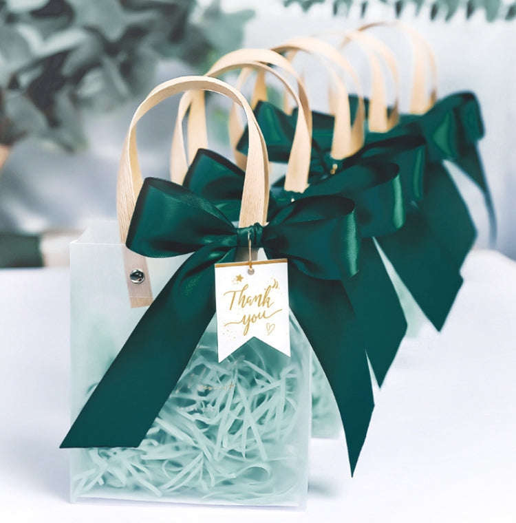 Gift Bag Transparent Packaging Bag, Green Ribbon+Hanging Tag+Lafite Grass, Size:L