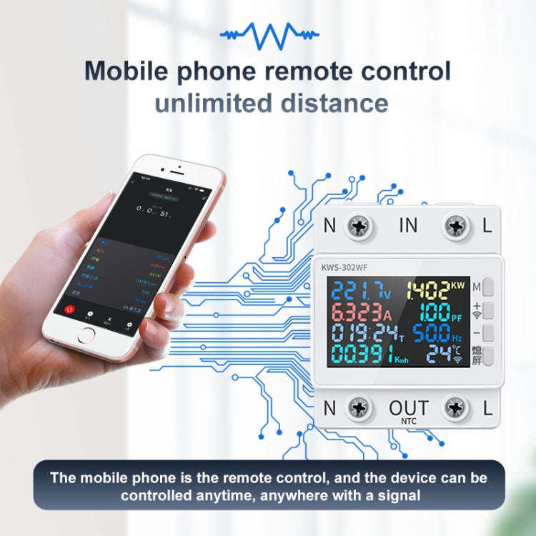 KWS-302WF 170-270V Multifunctional AC Digital Display Rail Voltage and Current Monitoring Meter