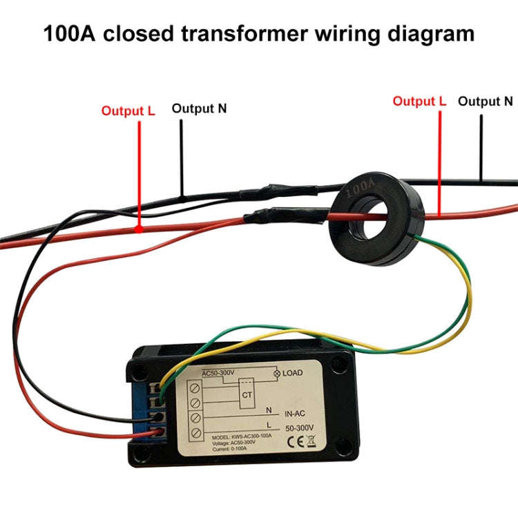 KWS-AC300-100A 50-300V AC Digital Current Voltmeter with Closed Transformer(Black)
