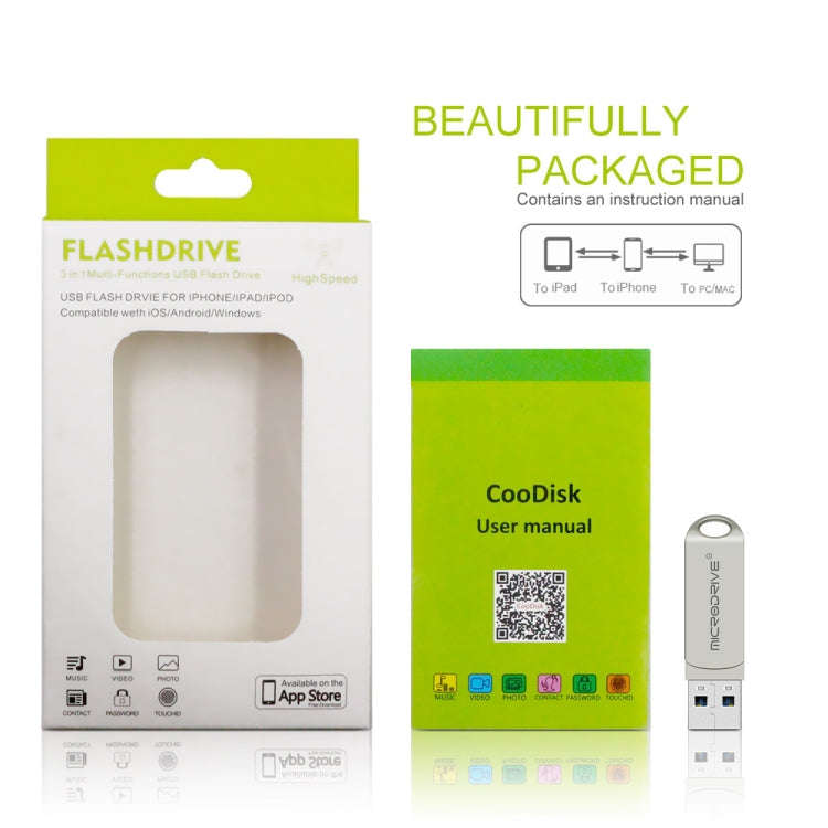 MicroDrive 2 In 1  8 Pin + USB 2.0 Portable Metal USB Flash Disk, Capacity:128GB(Silver)