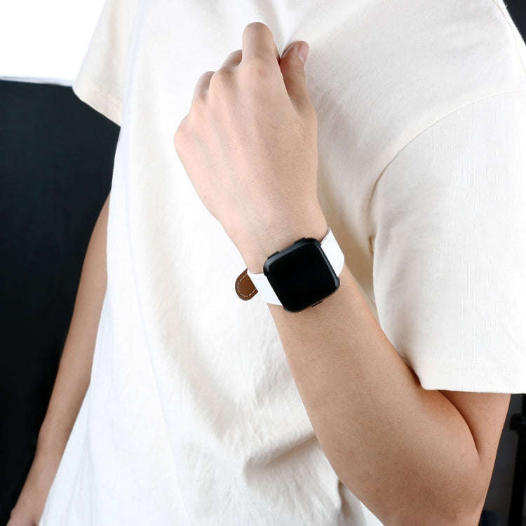 For Fitbit Versa 2 / Fitbit Versa / Fitbit Versa Lite Leather Watch Band with Round Tail Buckle(W...