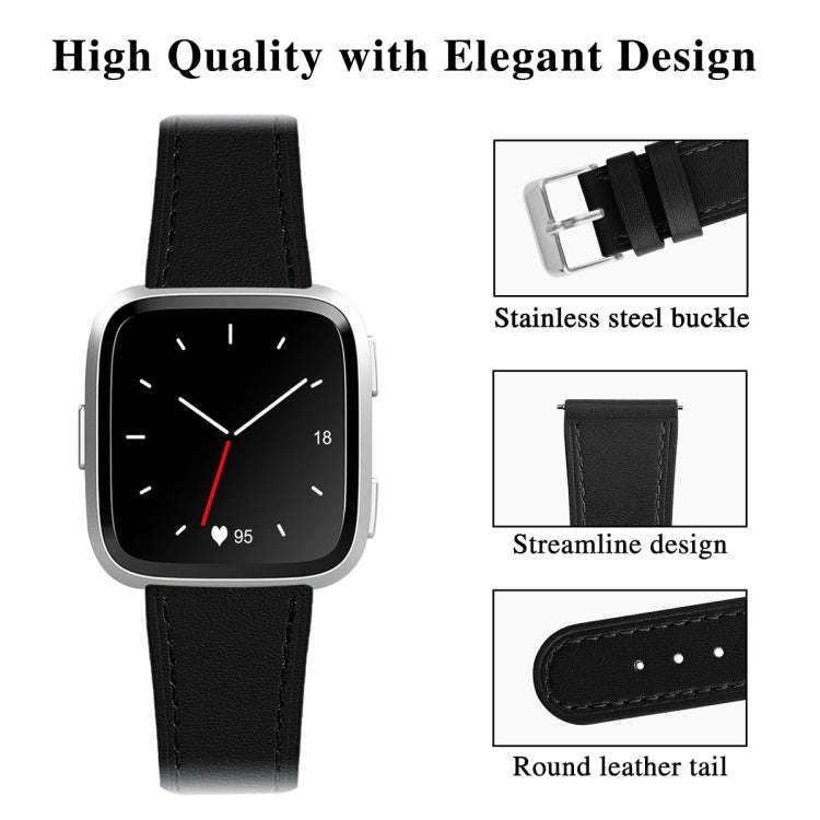 For Fitbit Versa 2 / Fitbit Versa / Fitbit Versa Lite Leather Watch Band with Round Tail Buckle(B...
