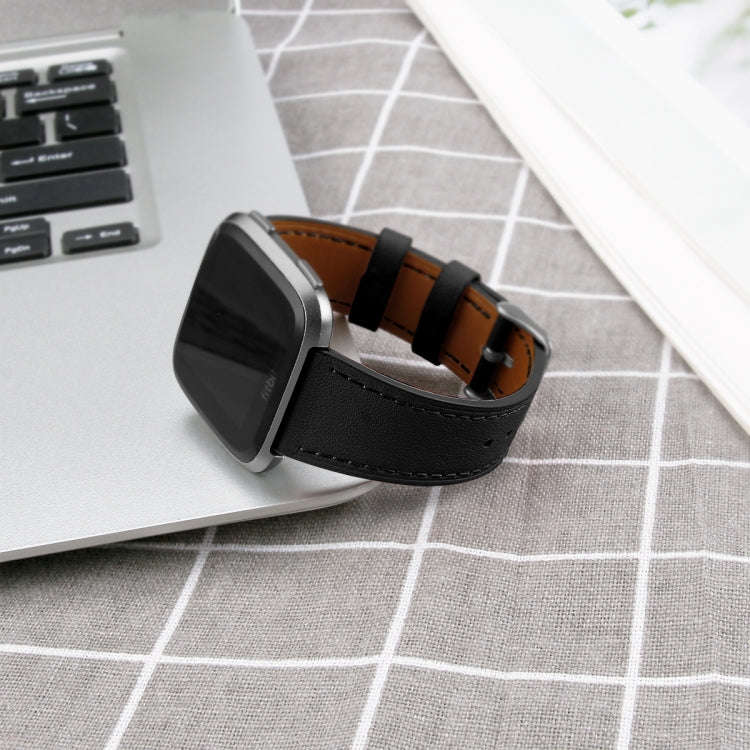 For Fitbit Versa 2 / Fitbit Versa / Fitbit Versa Lite Leather Watch Band with Round Tail Buckle(B...