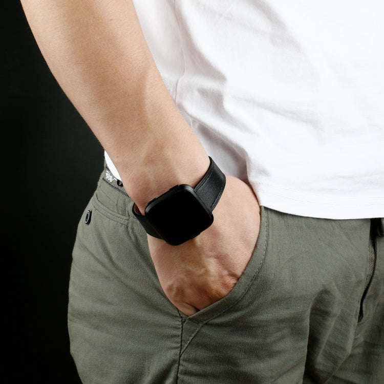For Fitbit Versa 2 / Fitbit Versa / Fitbit Versa Lite Leather Watch Band with Round Tail Buckle(B...