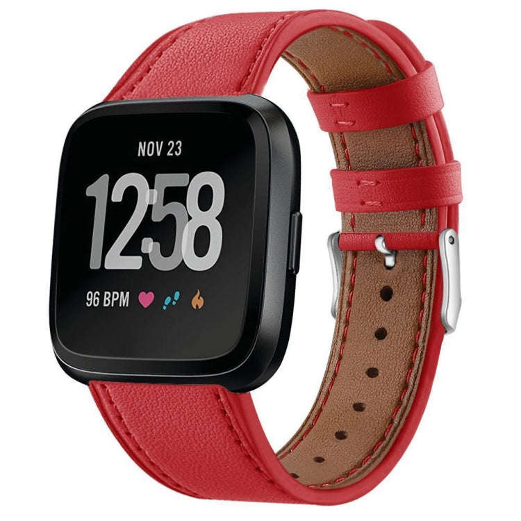 For Fitbit Versa 2 / Fitbit Versa / Fitbit Versa Lite Leather Watch Band with Round Tail Buckle(Red)