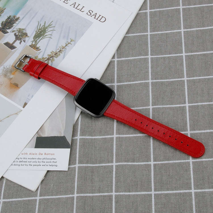 For Fitbit Versa 2 / Fitbit Versa / Fitbit Versa Lite Leather Watch Band with Round Tail Buckle(Red)