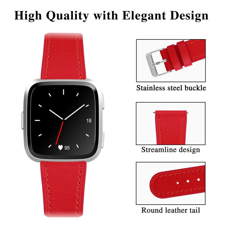 For Fitbit Versa 2 / Fitbit Versa / Fitbit Versa Lite Leather Watch Band with Round Tail Buckle(Red)