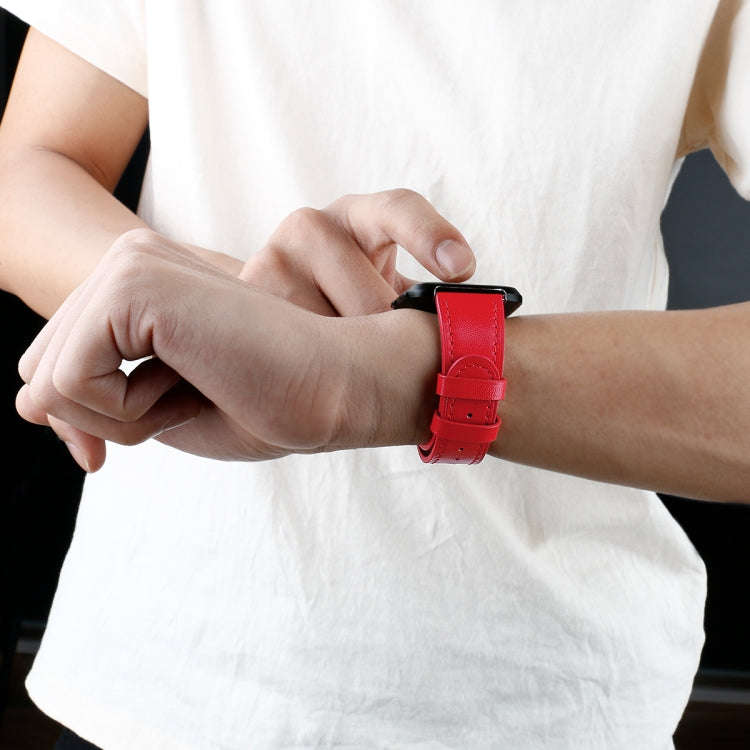 For Fitbit Versa 2 / Fitbit Versa / Fitbit Versa Lite Leather Watch Band with Round Tail Buckle(Red)