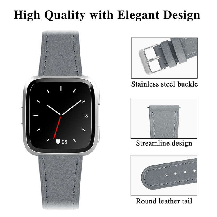 For Fitbit Versa 2 / Fitbit Versa / Fitbit Versa Lite Leather Watch Band with Round Tail Buckle(G...