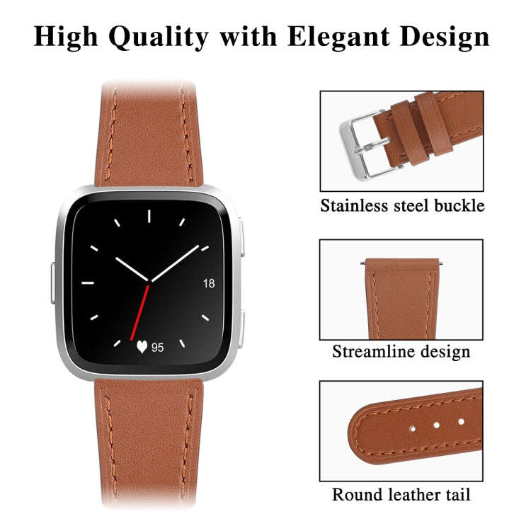 For Fitbit Versa 2 / Fitbit Versa / Fitbit Versa Lite Leather Watch Band with Round Tail Buckle(B...